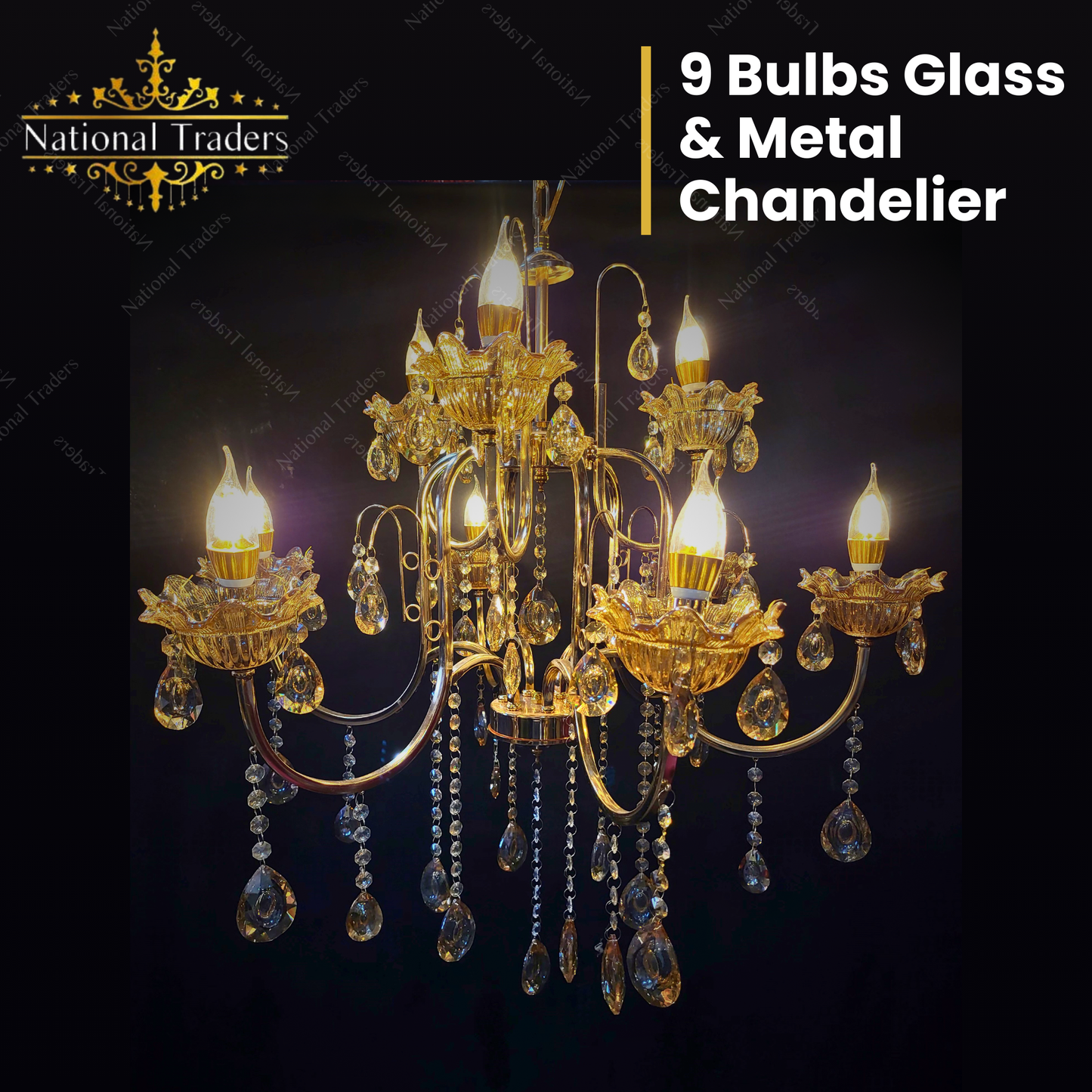 9 Bulbs Glass & Metal Chandelier