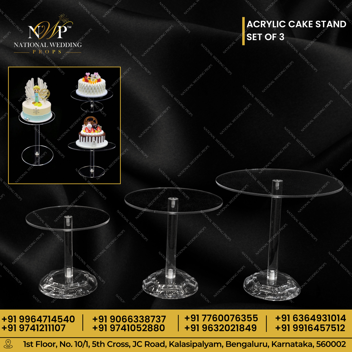 ACRYLIC CAKE STAND SET-OF-3 12,10,8