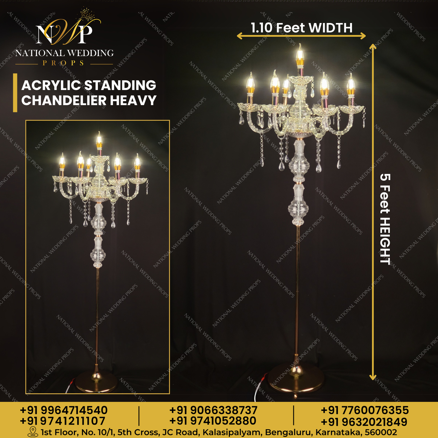 ACRYLIC STANDING CHANDELIER HEAVY 150CM