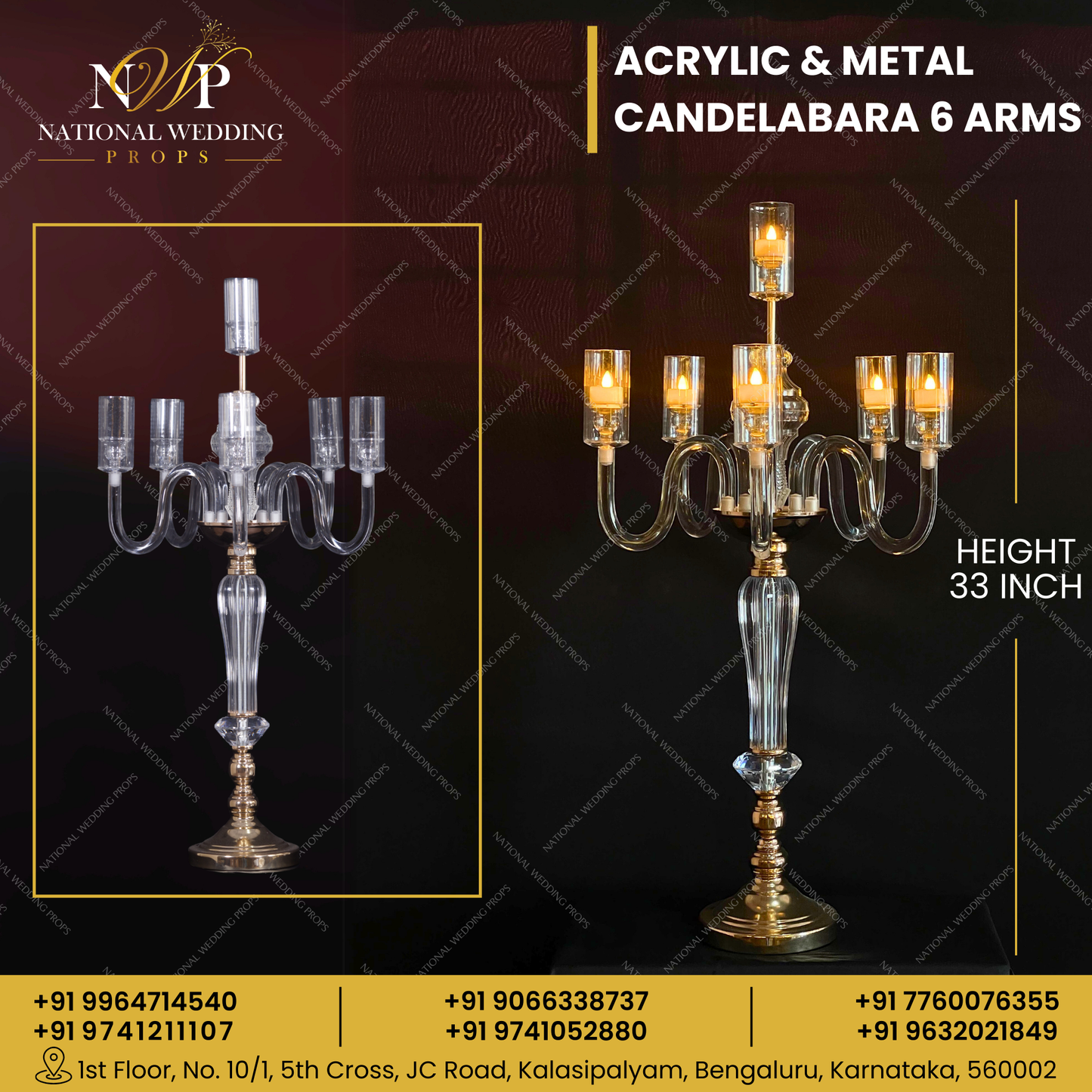 ACRYLIC & METAL CANDELABARA 6 ARMS
