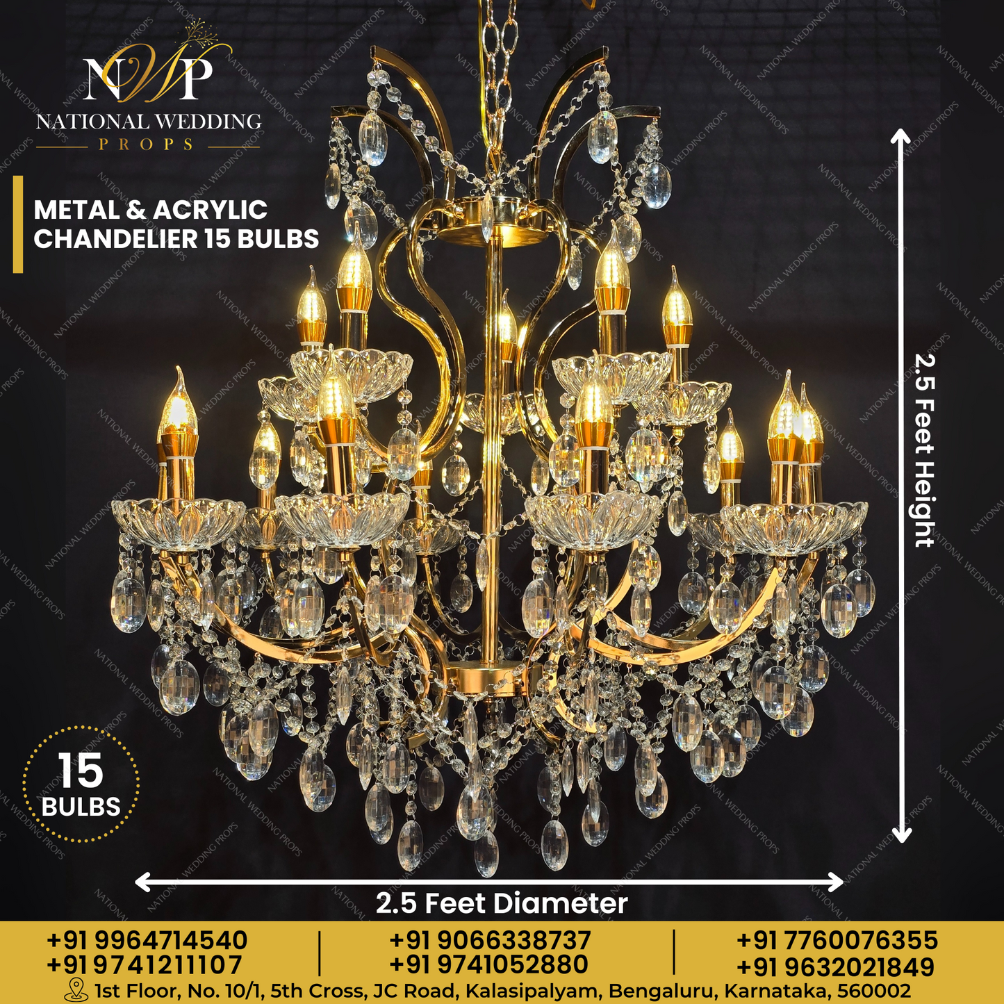 Metal & Acrylic Chandelier 15 Bulbs