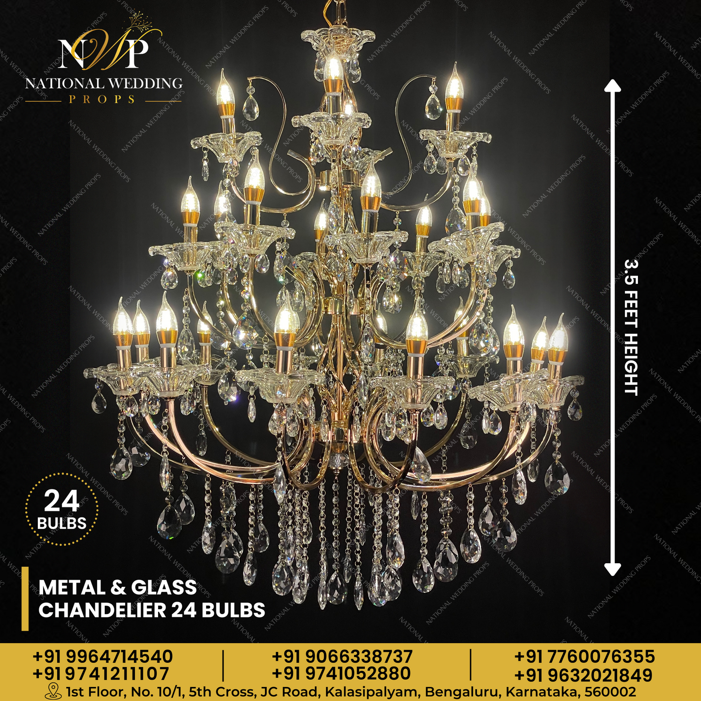 Metal & Glass Chandelier 24 Bulbs