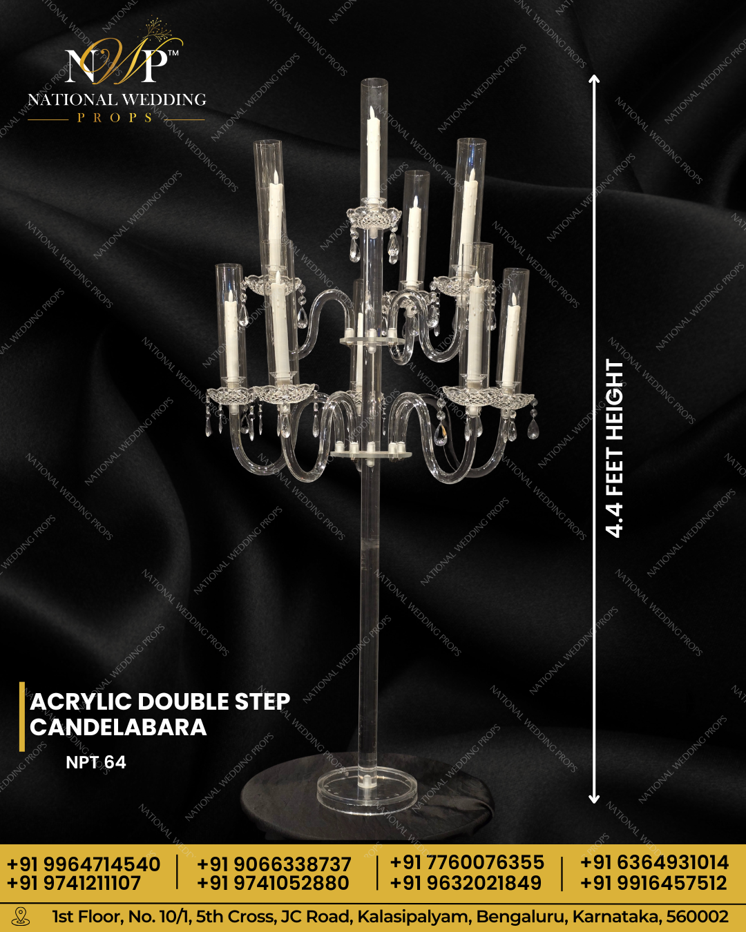 ACRYLIC CANDELABARA DOUBLE STEP 4.4FEET