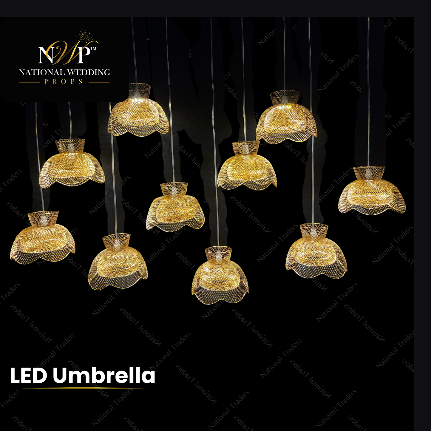 LED UMBRELLA HANGING - GOLD