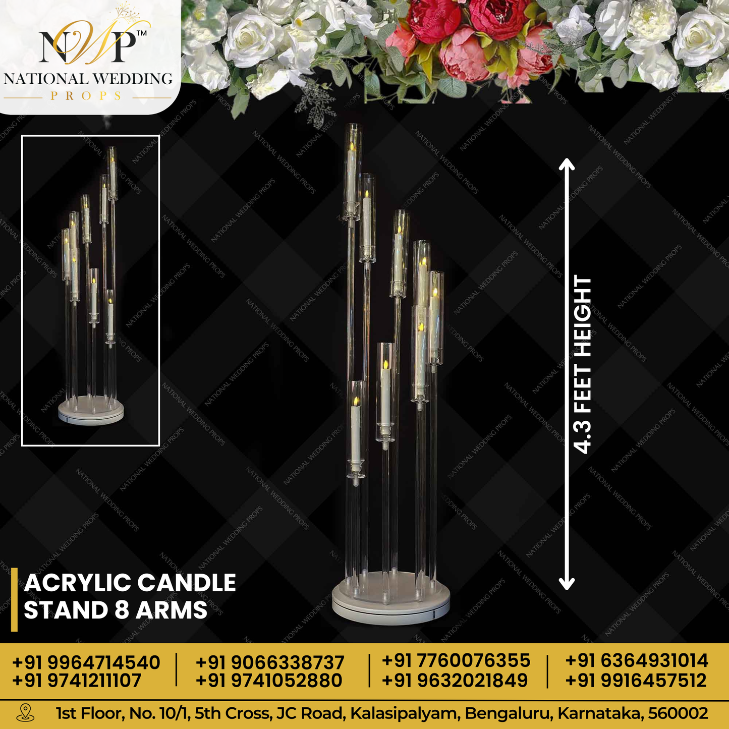 ACRYLIC CANDLE STAND 8 ARMS ROUND