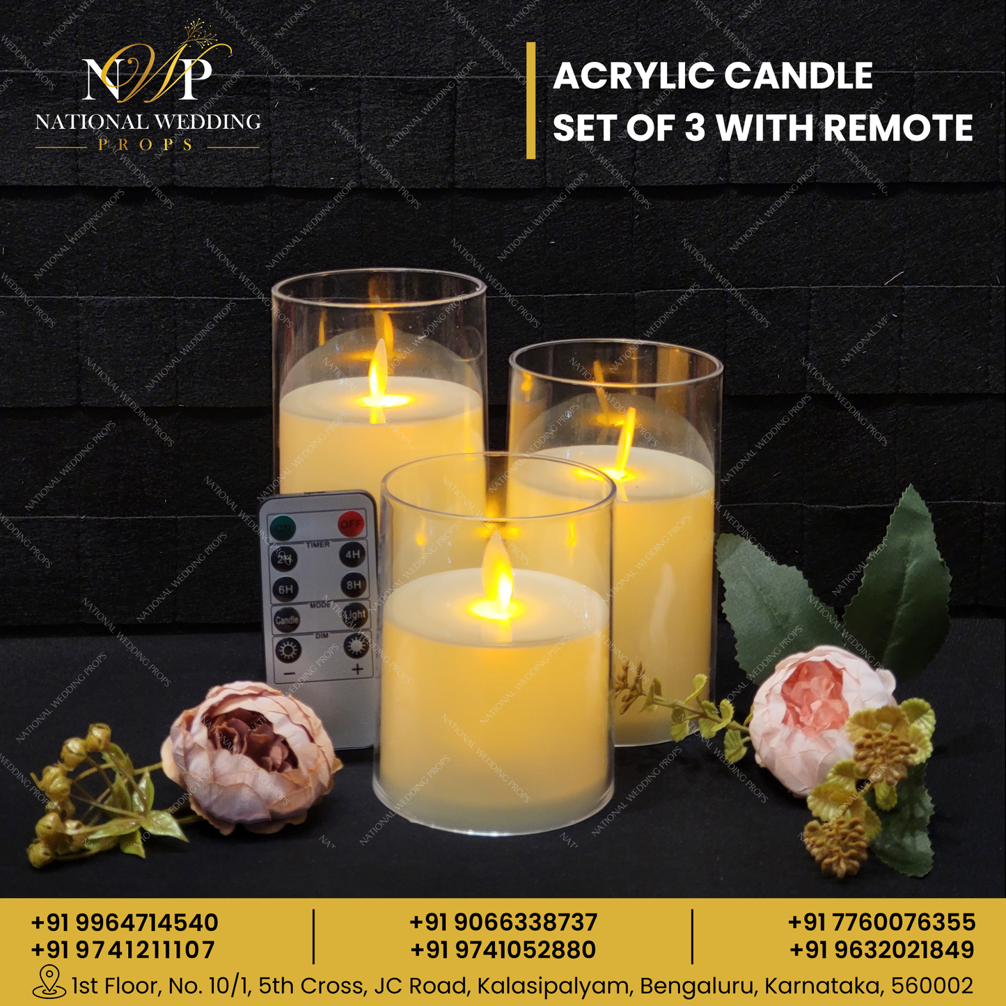 ACRYLIC CANDLE WITH REMOTE SET OF 3