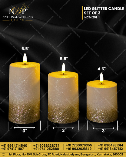 LED glitter candle set of 3