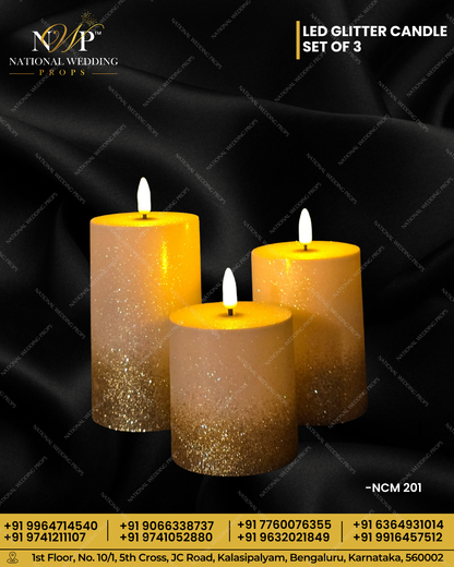 LED glitter candle set of 3