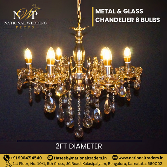 Metal & Glass Chandelier 6 Bulbs