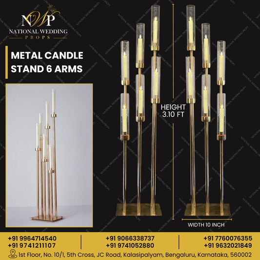 METAL CANDLE STAND 6 ARMS SQUARE