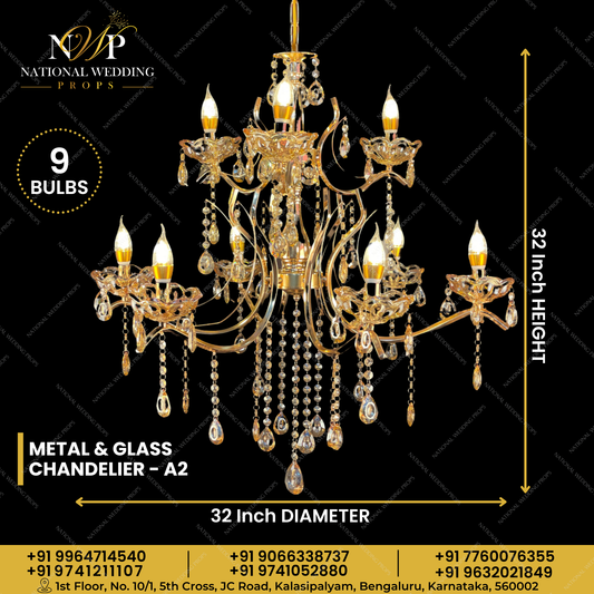 METAL CHANDELIER 9ARMS WITH GLASS - A2