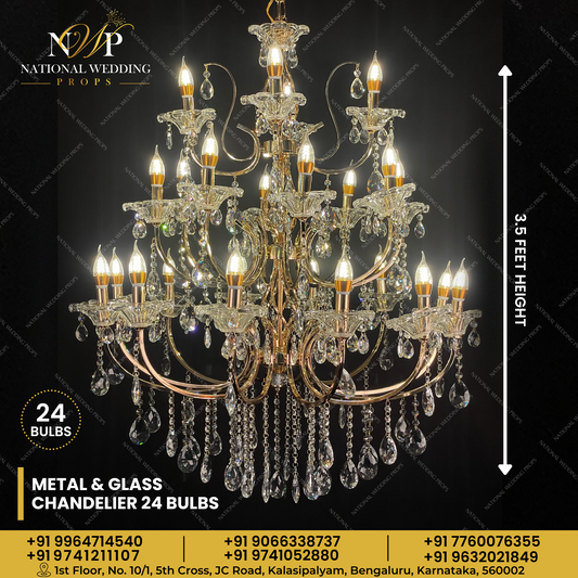 Metal & Glass Chandelier 24 Bulbs