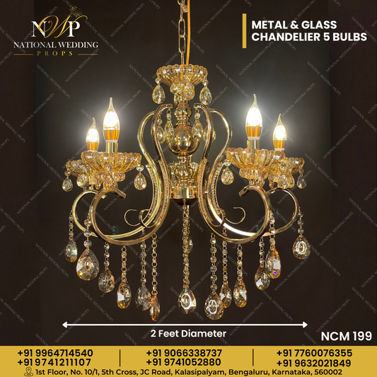 Metal & Glass Chandelier 5 Bulbs