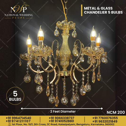 Metal & Glass Chandelier 5 Bulbs