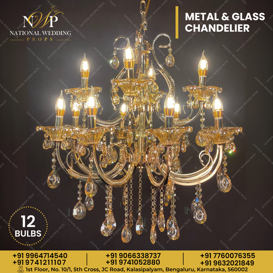 Metal & Glass Chandelier 12 Bulbs