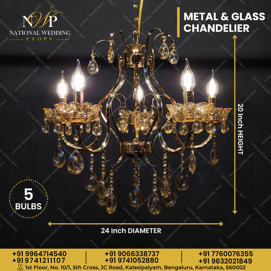 METAL & GLASS CHANDELIER 5 BULBS