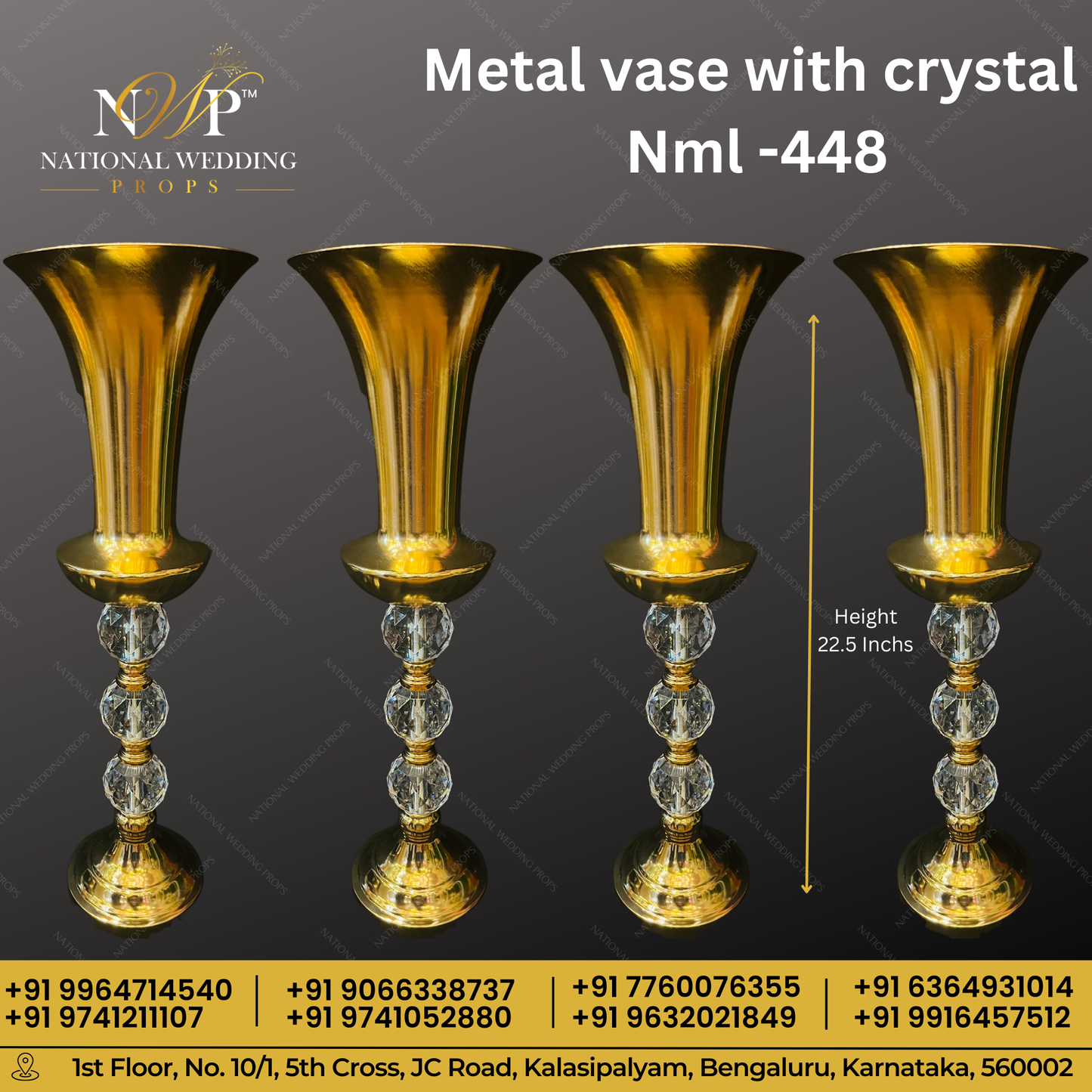 METAL VASE WITH CRYSTRAL 18INCH