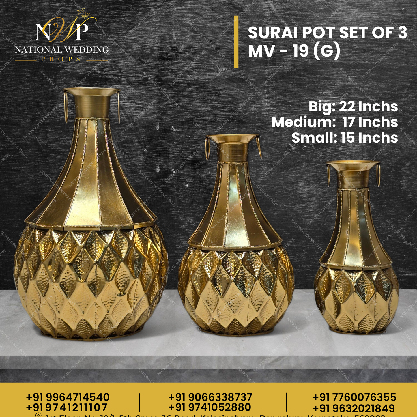 MV19G - SURAI POT GOLD SET OF 3