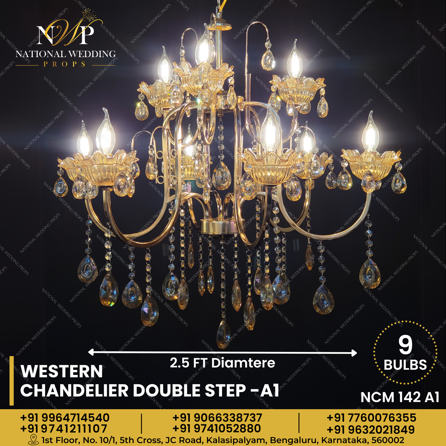 METAL CHANDELEIR 9ARMS WITH GLASS - A1