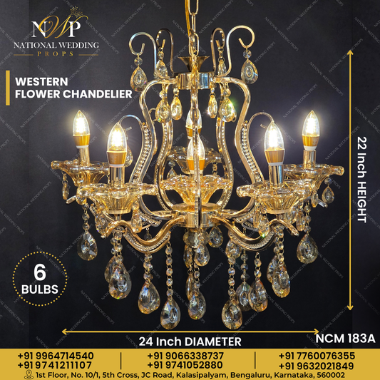 METAL & GLASS FLOWER CHANDELIER 6 BULBS (A)