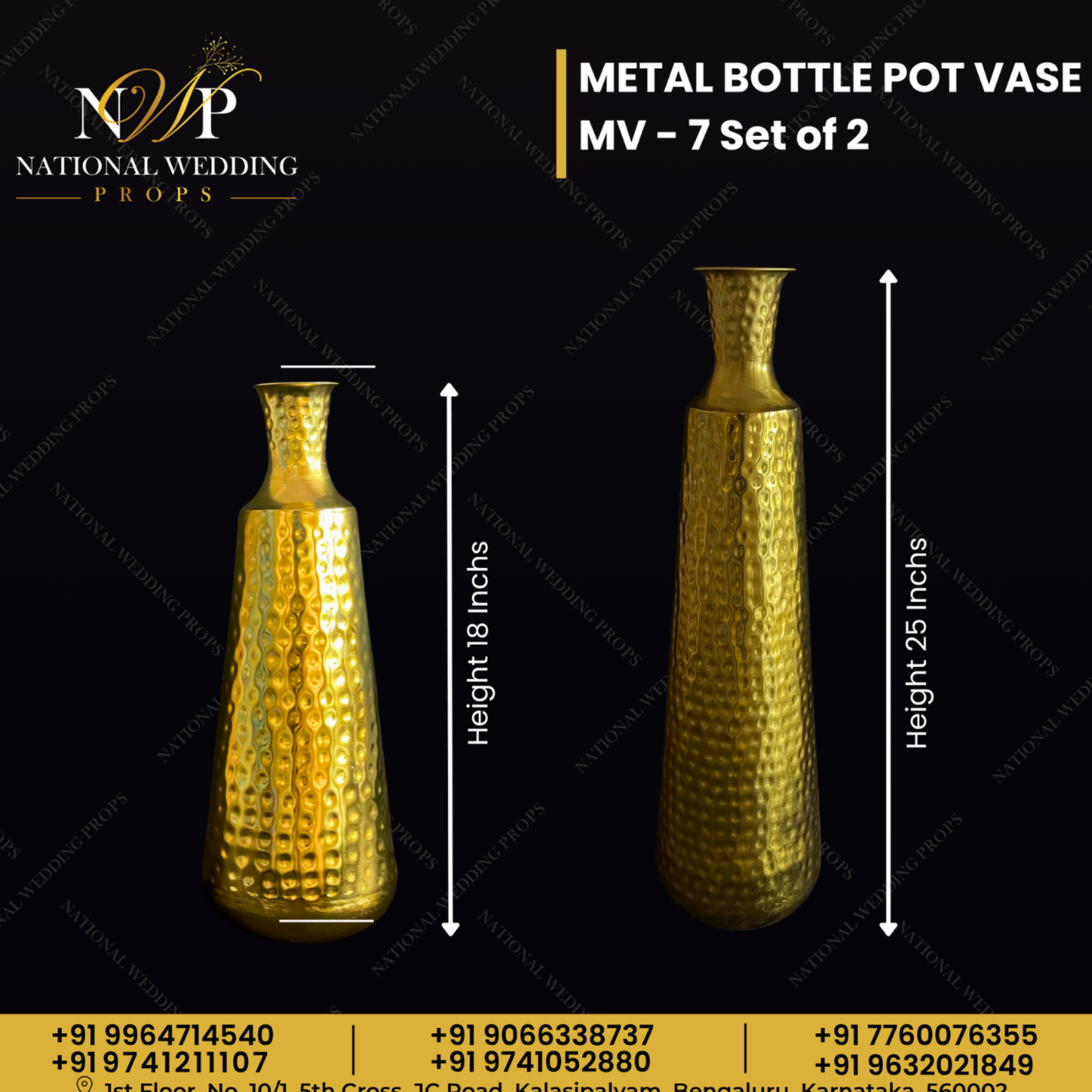 Metal Bottle Pot Vase Set of 2